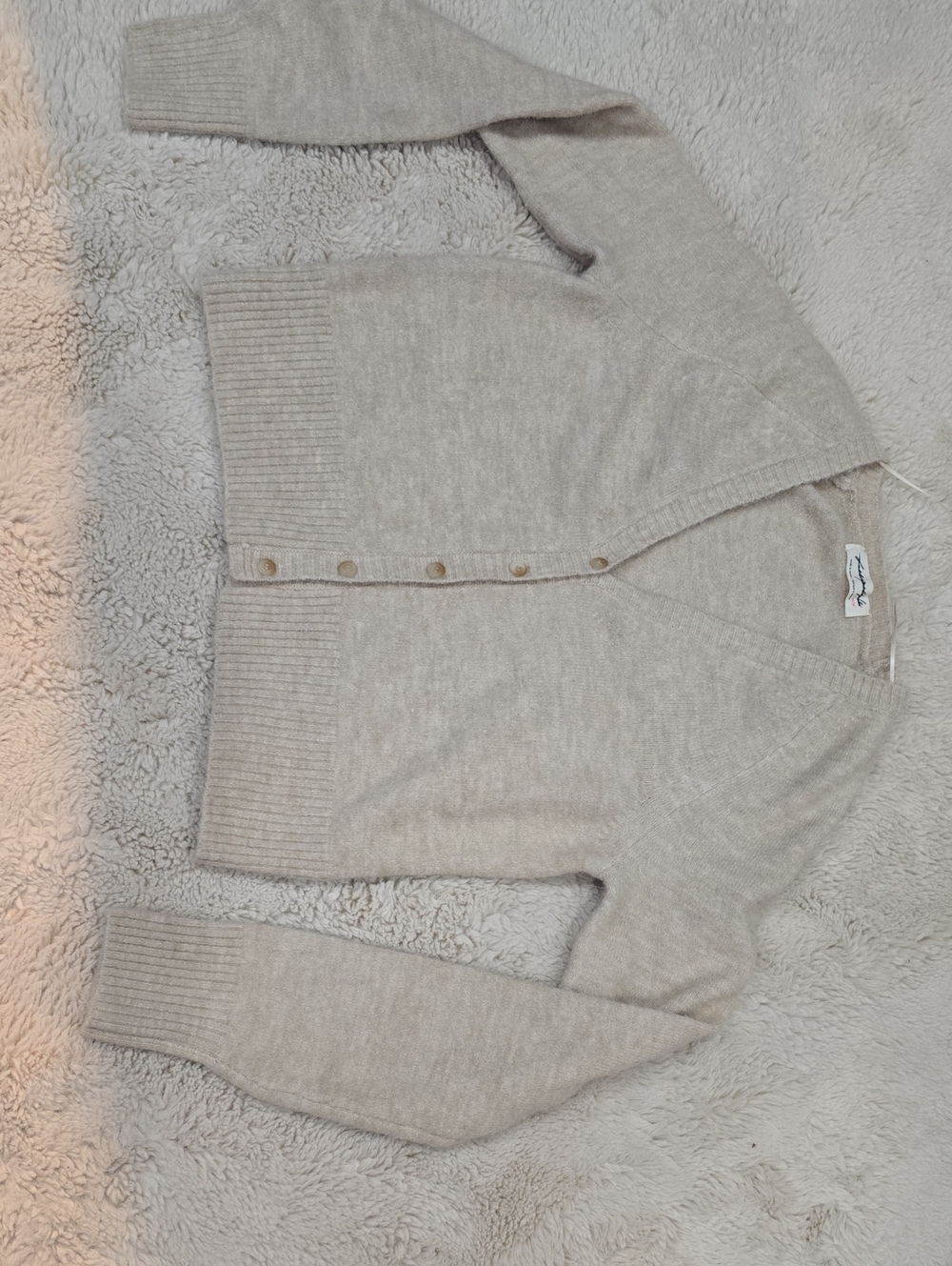 Free People Soft Beige V-Neck Button Cardigan